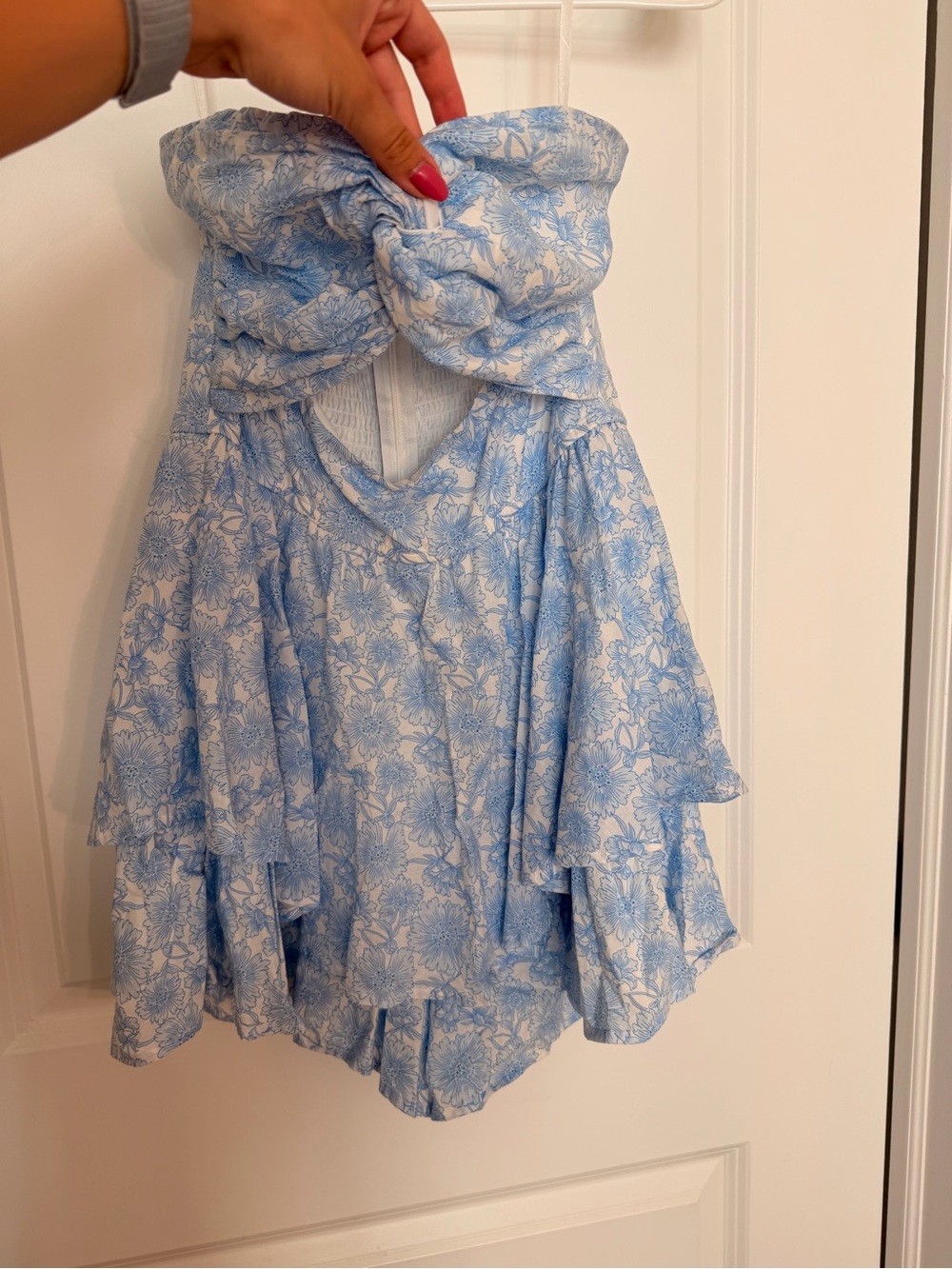 Altar'd State Light Blue Floral Bow-Front Romper
